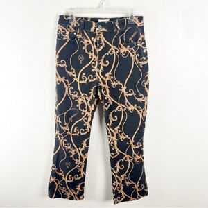 GANNI Denim Betsy Cropped Rope Printed High Waist Organic Cotton Jeans, Size 29